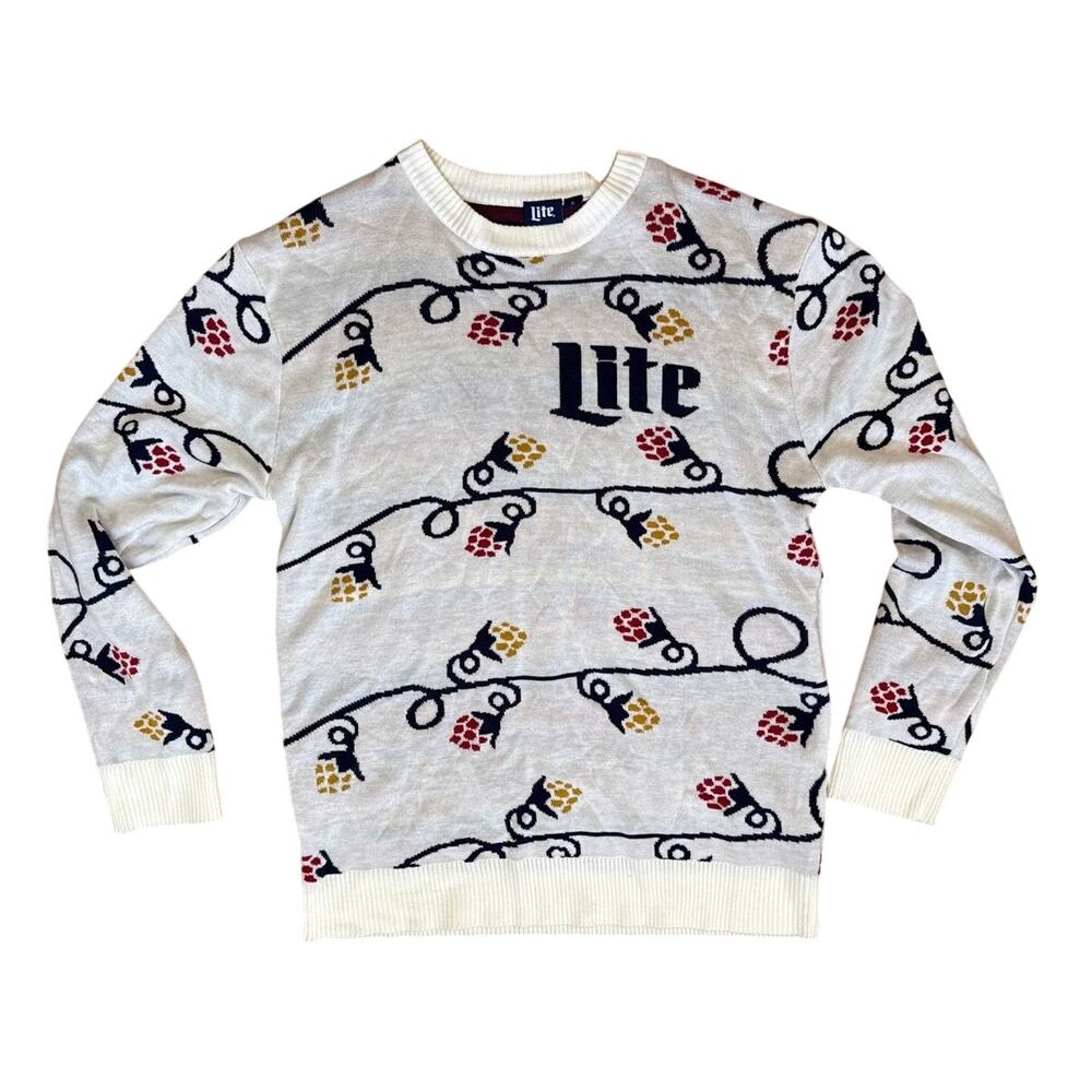Miller Lite Holiday Hops Sweater Size Large Christmas Festive Party